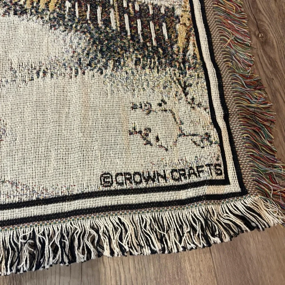 VTG Crown Crafts Horse Carriage Cottage Home Tapestry Woven Throw Blanket 46x54